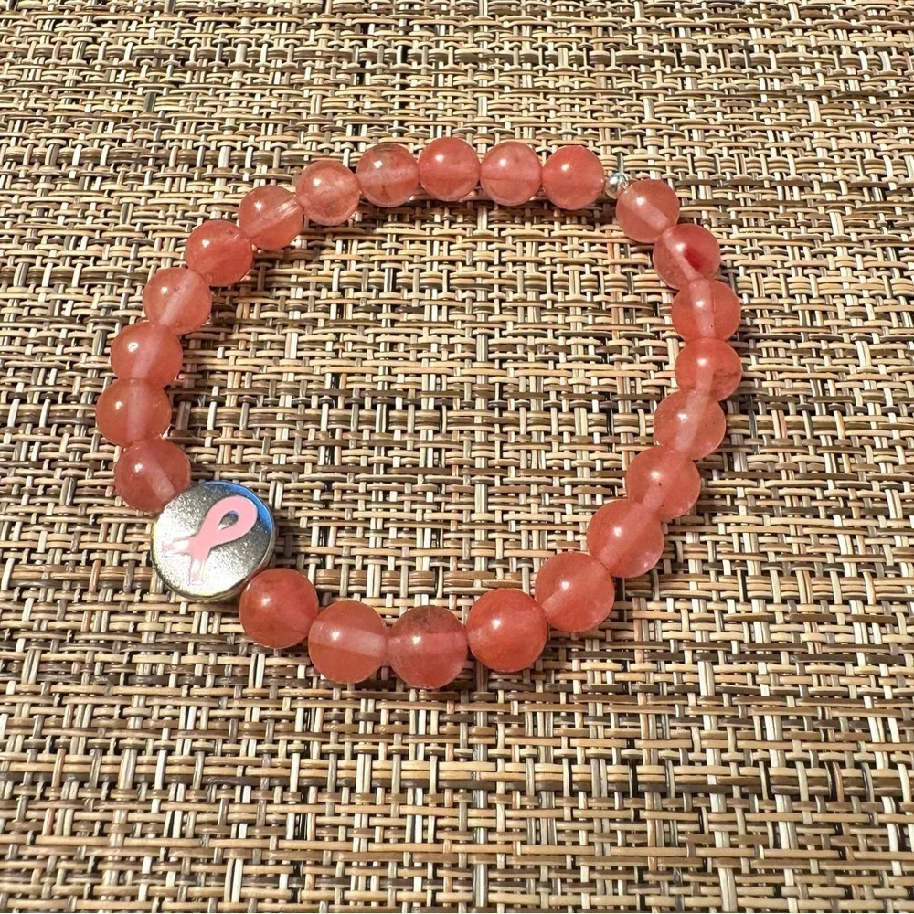 Breast Cancer Awareness Pink Ribbon Stretch Bracelet - Picture 3 of 3